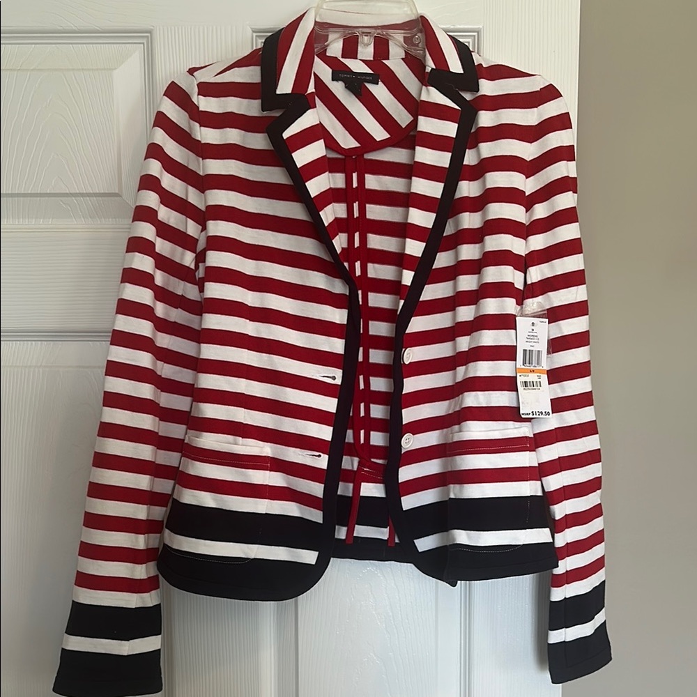 Tommy Hilfiger Red and White Striped Blazer
